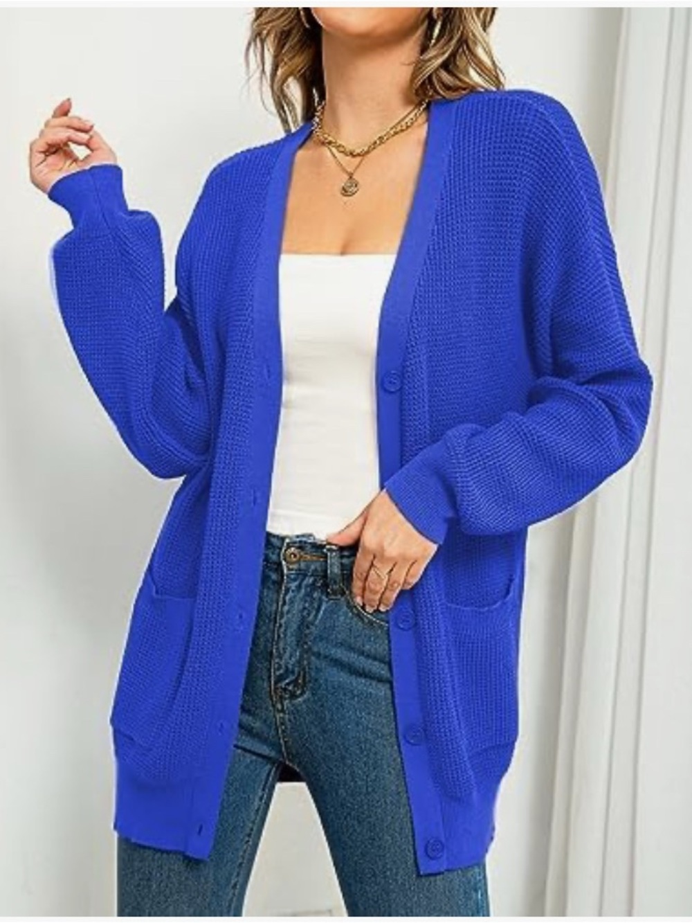 QUALFORT Women's 100% Cotton Cardigan Sweater Button Down Oversized with Pockets